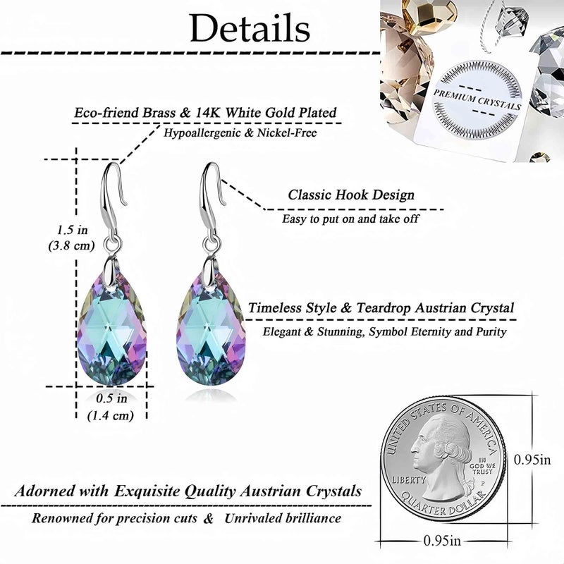 EVEVIC Austrian Crystal Teardrop Dangle Hook Earrings for Women 14K Gold Plated Hypoallergenic Jewelry (Vitrail Light) - Image 4
